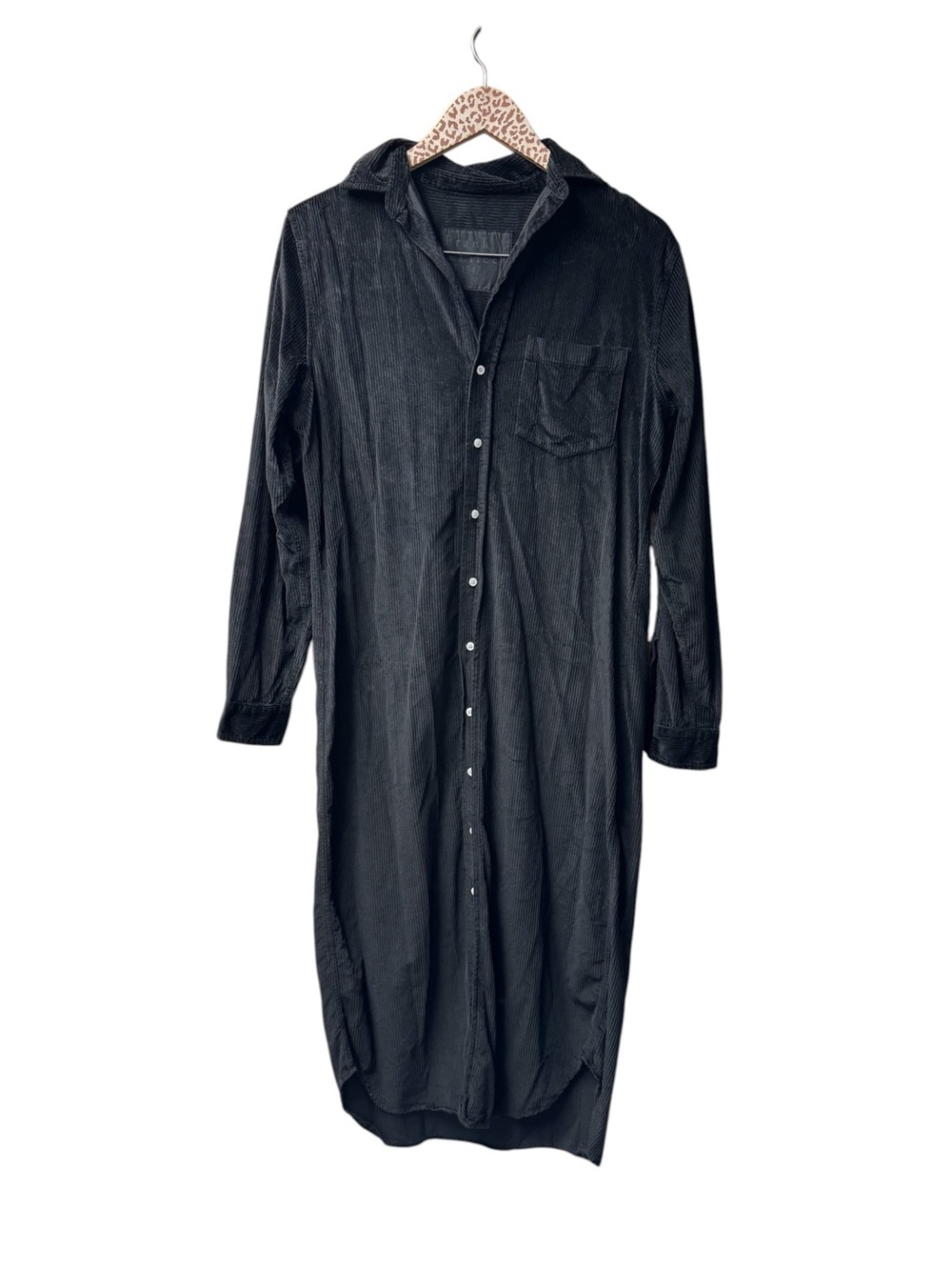 Frank & Eileen Rory Maxi Shirtdress Long Sleeve Button Up Corduroy Black Small